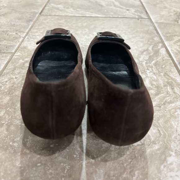 Prada Brown Suede Leather Buckle Front Classic Heels Size 38.5 - Picture 2 of 10